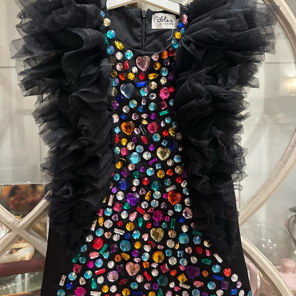Lola + The Boys Black Dress with Colorful Gems